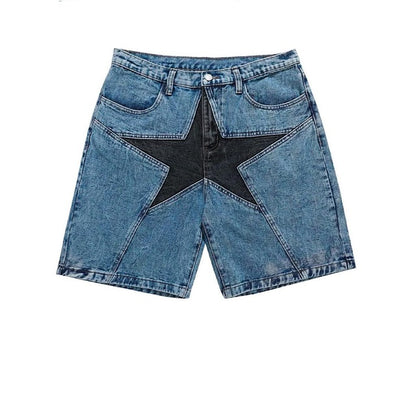 Men's Patchwork Straight Leg Star Jean Shorts