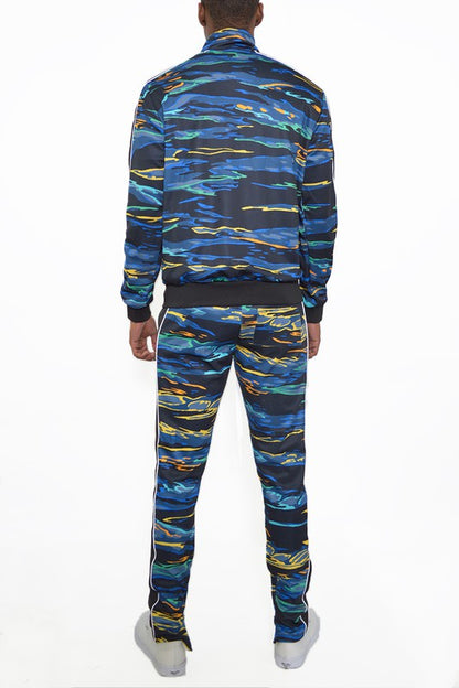 MENS PRINT FULL ZIP TRACK SUIT SET