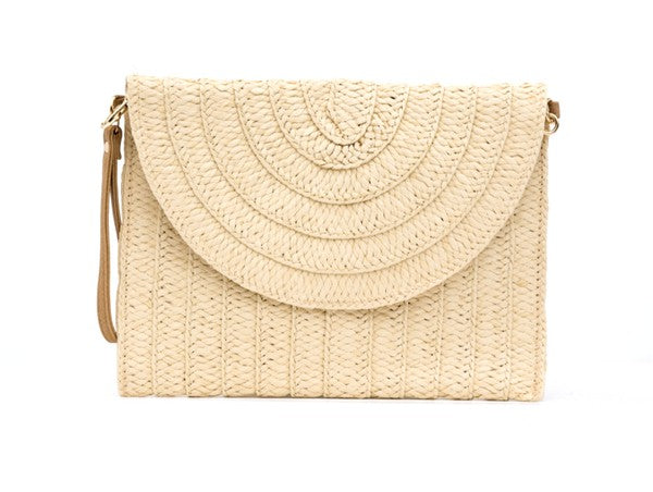 Foldover Convertible Straw Clutch