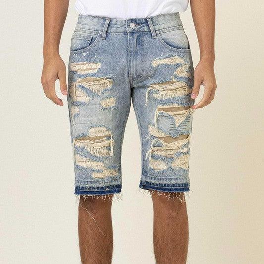 Heavy Rip& Repair Released Hem Denim Shorts