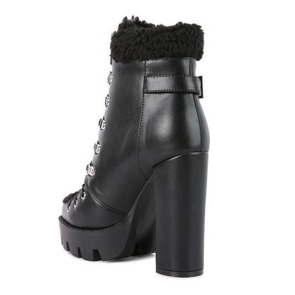 Leather Fur Collared Ankle Boots