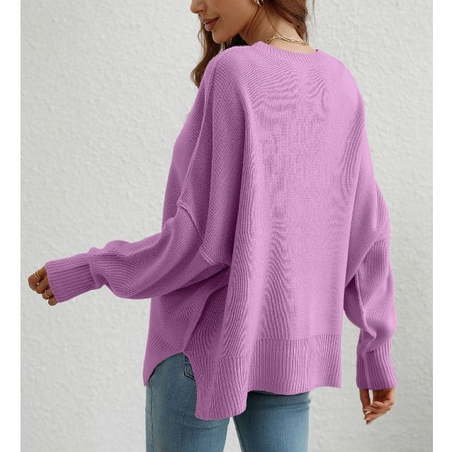 Seamy Dropped Shoulder Slit Sweater