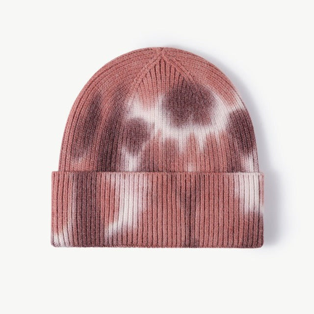 Tie-Dye Cuffed Knit Beanie Hat