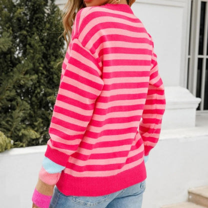 Warm Striped Round Neck Sweater