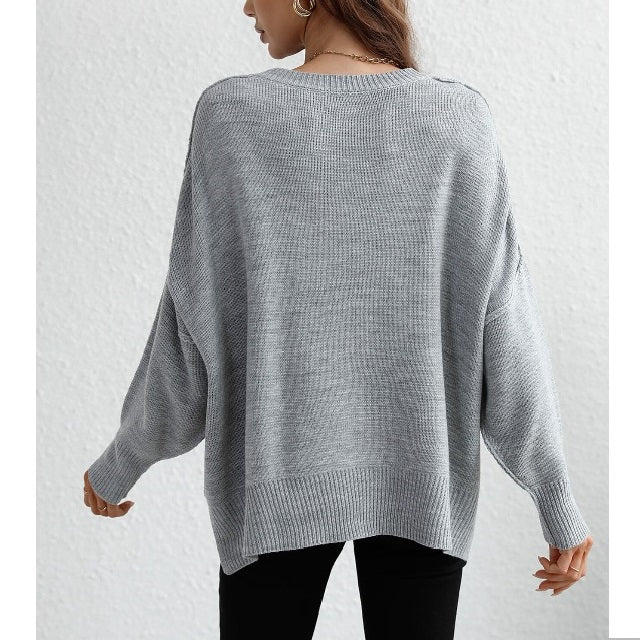 Seamy Dropped Shoulder Slit Sweater