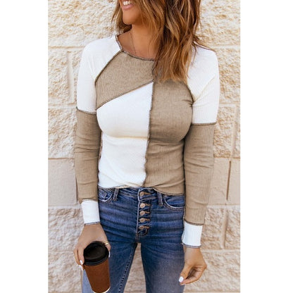 Color Block Exposed Seam Knitted Top