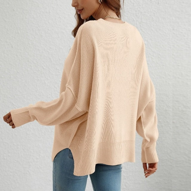 Seamy Dropped Shoulder Slit Sweater