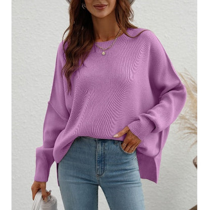 Seamy Dropped Shoulder Slit Sweater