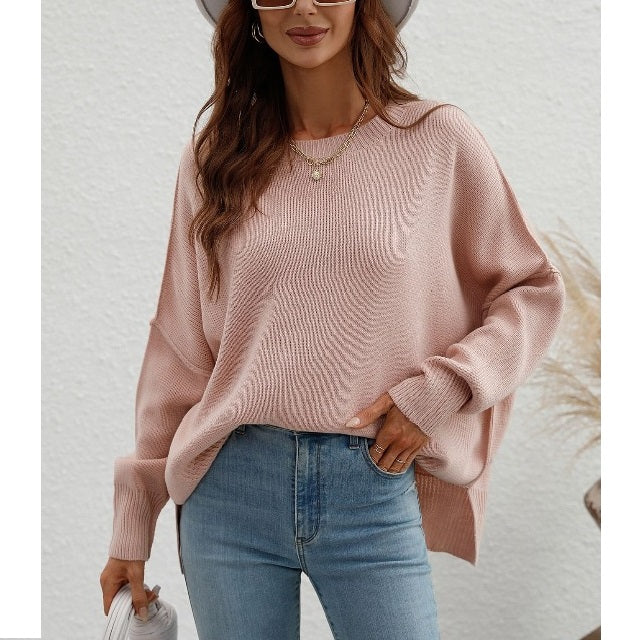 Seamy Dropped Shoulder Slit Sweater