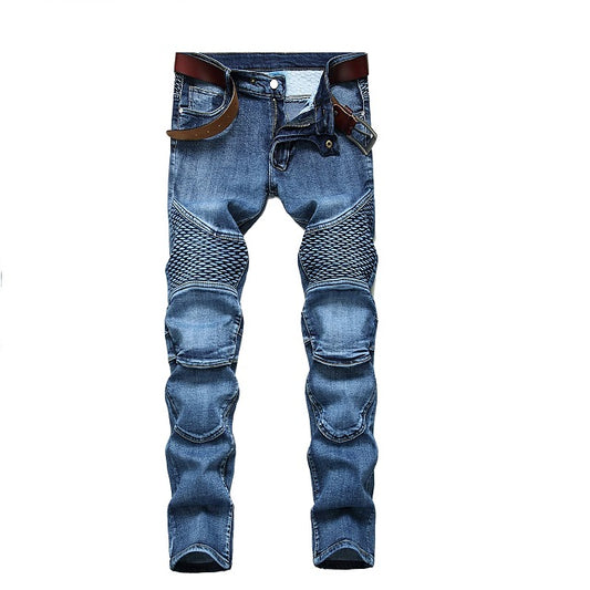 Men's Straight Slim Fit Ripped Distressed Jeans with Patches