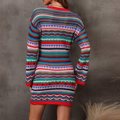 Multicolored Striped Flare Sweater Dress