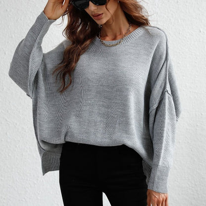 Seamy Dropped Shoulder Slit Sweater