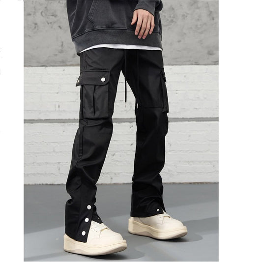 Men Flap Pocket Side Drawstring Waist Cargo Pants