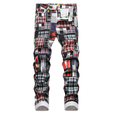 Men's Plaid Hem Cuff Jeans