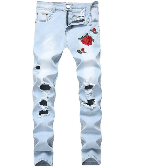 Men's Skinny Fit Rose Patch Jeans