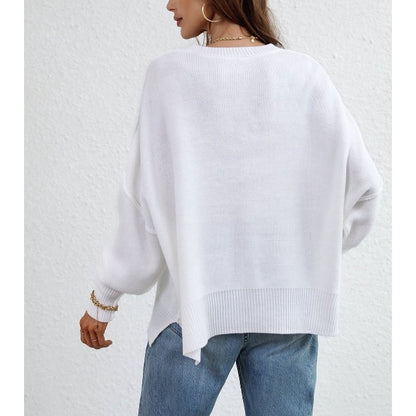 Seamy Dropped Shoulder Slit Sweater