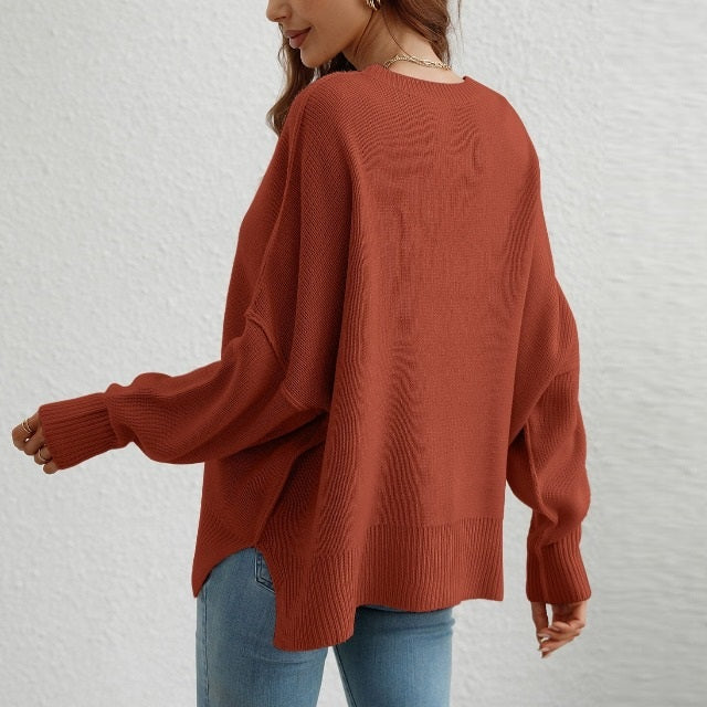 Seamy Dropped Shoulder Slit Sweater