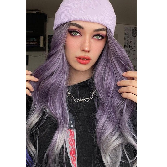 Purple & Gray Full Wave Synthetic Wig