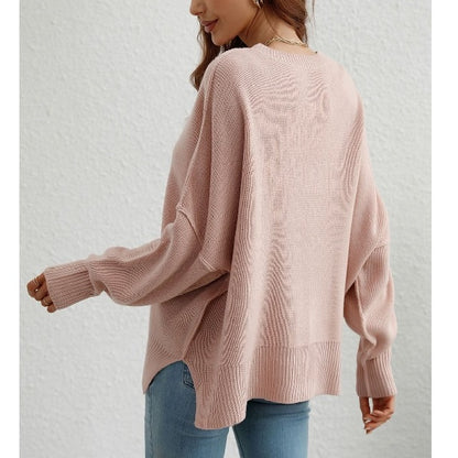 Seamy Dropped Shoulder Slit Sweater