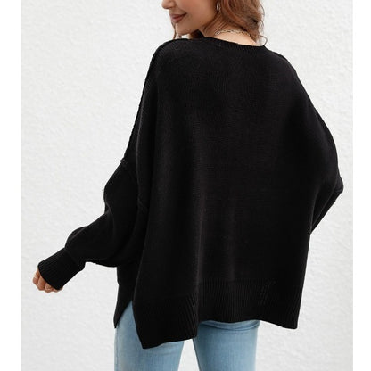 Seamy Dropped Shoulder Slit Sweater