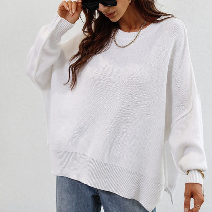 Seamy Dropped Shoulder Slit Sweater