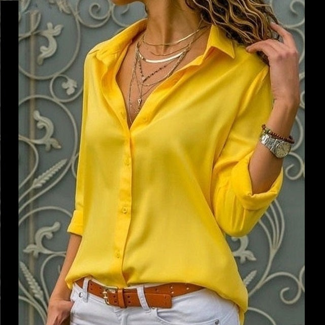 Long Sleeved Buttoned Top Blouse
