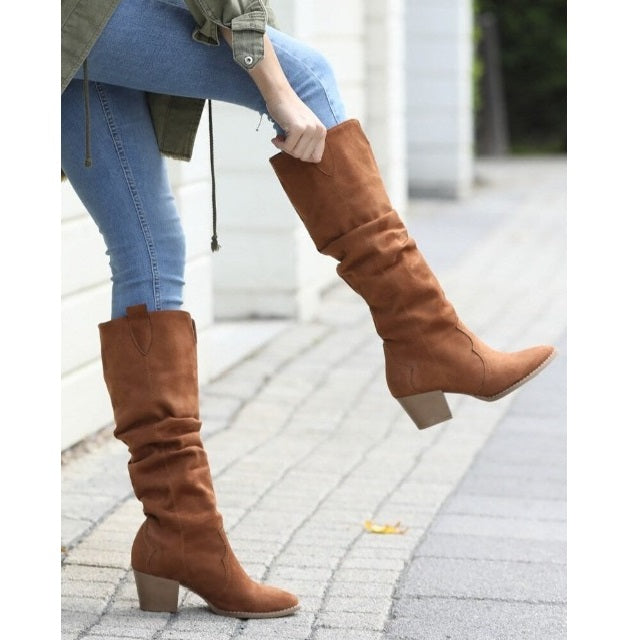 Pure Suede Pointed Toe Cowgirl Boots