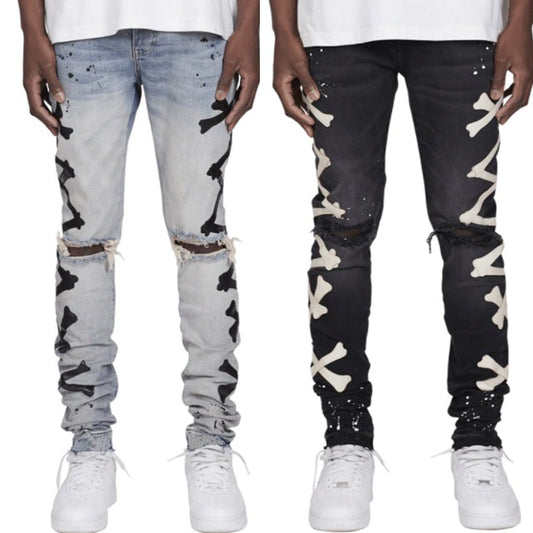 Printed Ripped Skinny Jeans